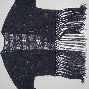 Black Crochet Lace Boho Cardigan With Long Fringe Bottom L